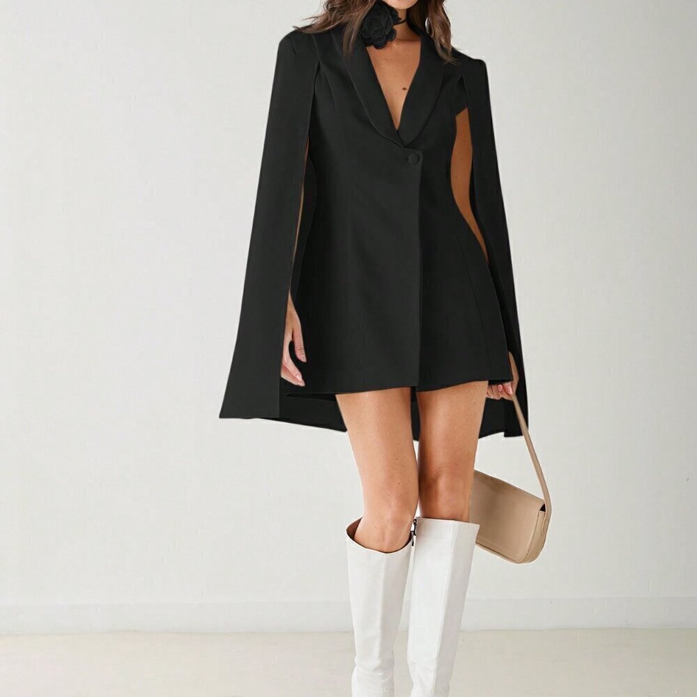Black Elegant Women's Button-Front Long Sleeve Casual Blazer